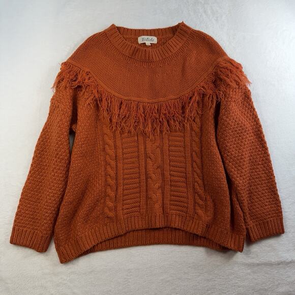 Listicle M Medium Cable Knit Sweater Oversized Fringe Boho Chunky Mohair Blend - Picture 2 of 10